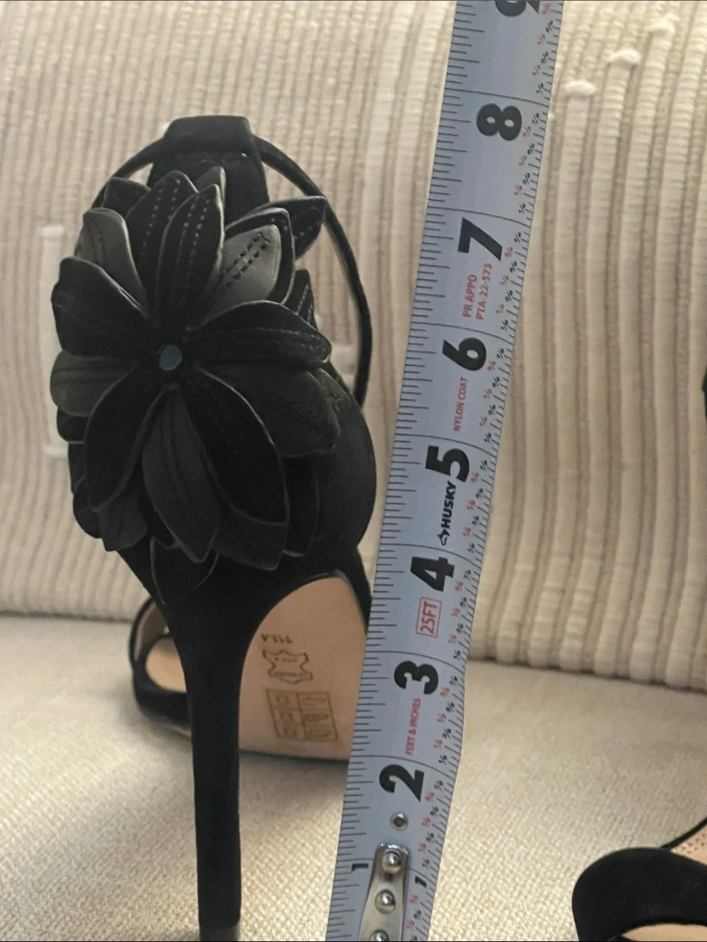 Tory Burch Suede Ankle-Strap Stiletto Heels with Floral Heel Accent